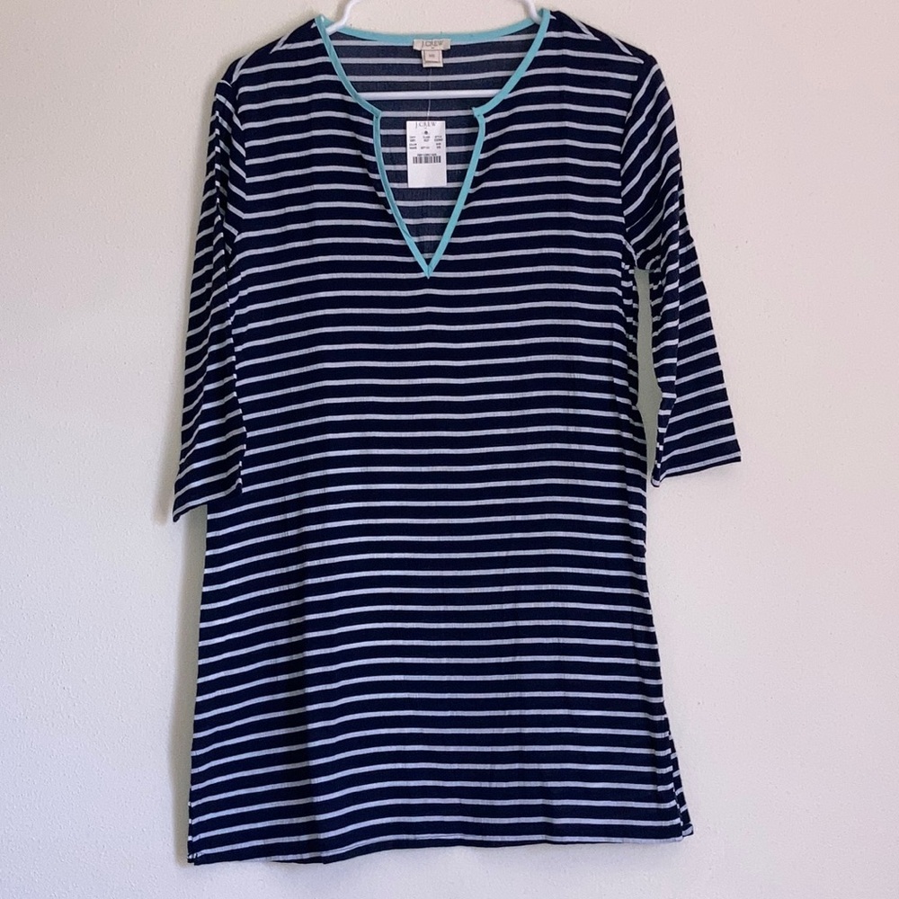 J Crew size XS Swim Tunic swimsuit Coverup Navy Striped Vneck NWT J.Crew
